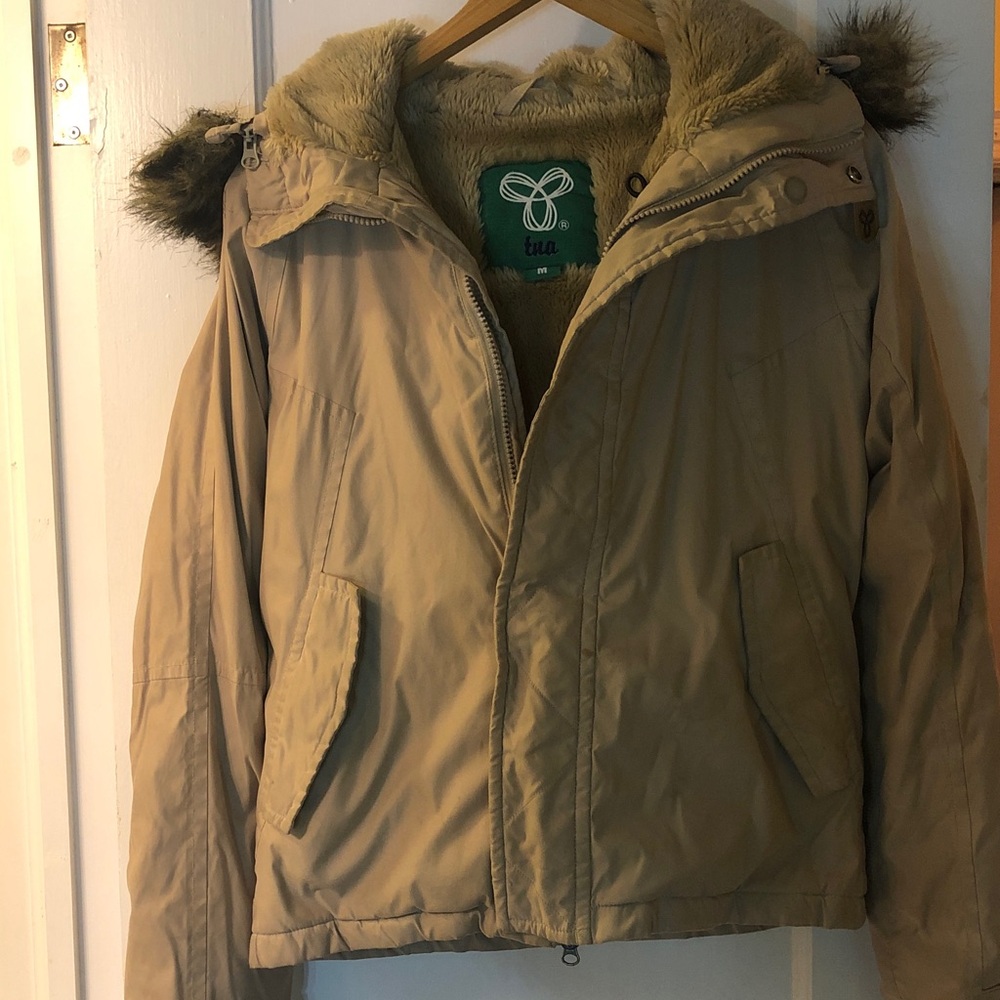 TNA Tan Bomber Jacket with Fur Trim